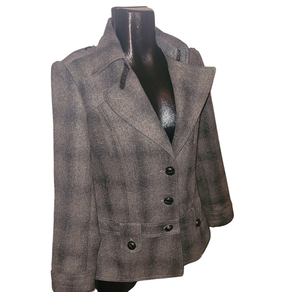 Le Chateau Grey Checkered Wool Blend Blazer Coat L - Picture 3 of 7